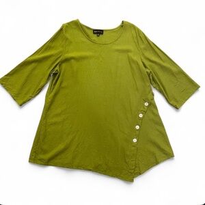 Jones New York 1X Linen Blend Green Bohemian Lagenlook Asymmetrical Artsy Tunic